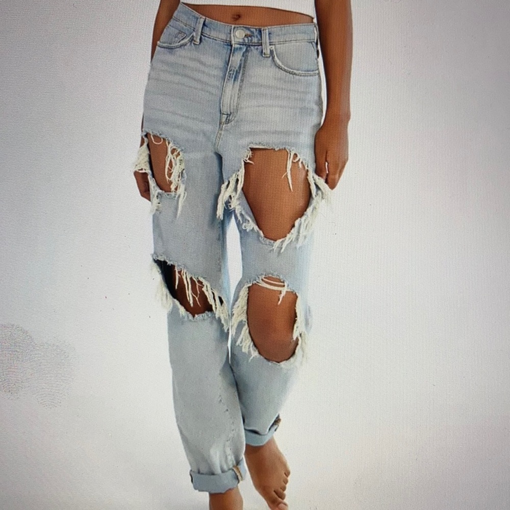 BDG high waisted mom jean , destroyed light wash